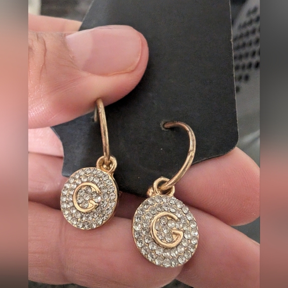 Gold Crystal Initial Earrings - Picture 3 of 5